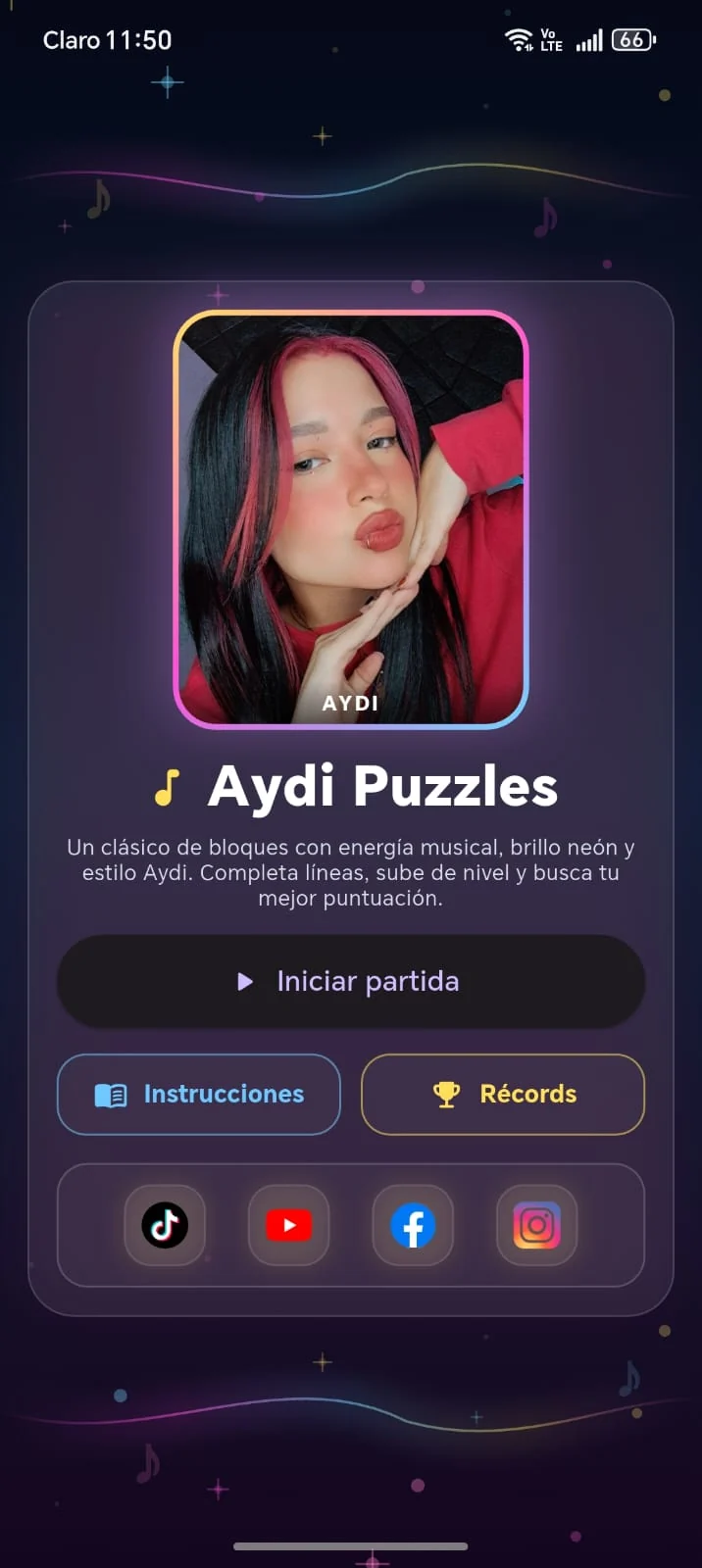 Menú principal de Aydi Puzzles para Android