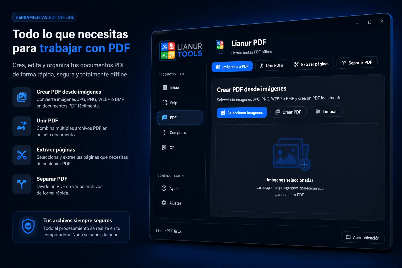 Herramientas PDF de Lianur Tools para unir dividir y crear documentos PDF