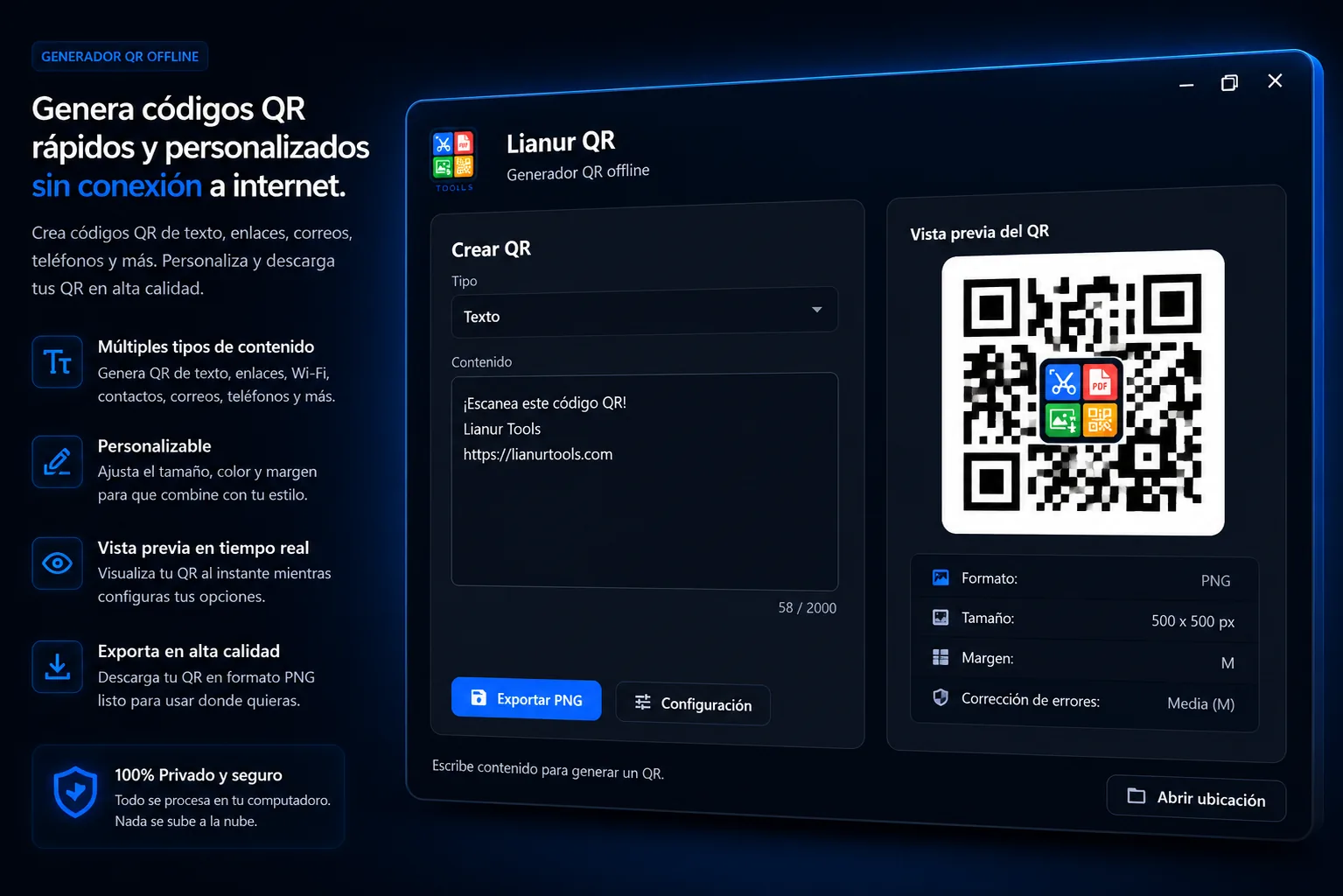 Generador de códigos QR de Lianur Tools para Windows